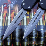 S2G Tactical OTF Recon D/A Black Automatic Knife - REAL Layered Damascus