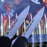 Delta Force OTF Knives Recon D/A Black Automatic Knife - REAL Layered Damascus Drop Point Switchblades