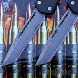 Delta Force OTF Recon D/A Black Automatic Knife - REAL Damascus Tanto Plain Switchblade