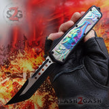 Delta Force Lycan OTF Automatic Knife D/A Tanto Xtreme Switchblade - Titanium Rainbow Wolf