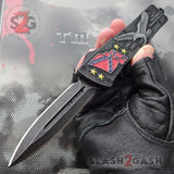 Delta Force Stonewashed OTF Automatic Knife - Rebel Flag Confederate States USA Patriotic Eagle Switchblade
