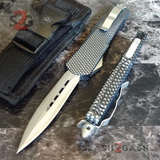 Carbon Fiber OTF Knife D/A Switchblade - REAL Layered Damascus - S2G Tactical Automatic Knives Double Edge Plain Silver Hardware