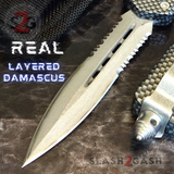 Real Damascus OTF Knife Carbon Fiber D/A Switchblade - S2G Tactical Automatic Knives - Dagger Serrated Silver