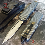Real Damascus OTF Knife Carbon Fiber D/A Switchblade - S2G Tactical Automatic Knives Single Edge Plain Black Hardware