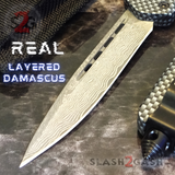 Real Damascus OTF Knife Carbon Fiber D/A Switchblade - S2G Tactical Automatic Knives Single Edge Plain Black Hardware