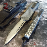 Real Damascus OTF Knife Carbon Fiber D/A Switchblade - S2G Tactical Automatic Knives Single Edge Plain Black Hardware