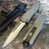 Carbon Fiber OTF Knife D/A Switchblade - REAL Layered Damascus - S2G Tactical Automatic Knives Single Edge Serrated