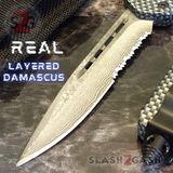 Real Damascus OTF Knife Carbon Fiber D/A Switchblade - S2G Tactical Automatic Knives Single Edge Serrated Black Hardware