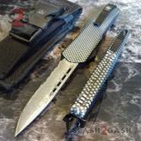 Real Damascus OTF Knife Carbon Fiber D/A Switchblade - S2G Tactical Automatic Knives Single Edge Serrated Black Hardware