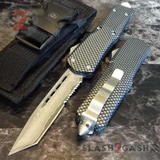 Carbon Fiber OTF Knife D/A Switchblade - REAL Damascus - S2G Tactical Automatic Knives Tanto Serrated Silver Hardware