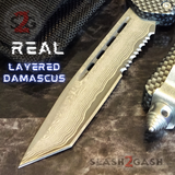 Carbon Fiber OTF Knife D/A Switchblade - REAL Damascus - S2G Tactical Automatic Knives Tanto Serrated Silver Hardware