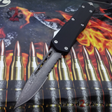 Delta Force OTF Recon D/A Black Automatic Knife - REAL Damascus Drop Point Plain Switchblade