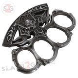 Out of the Flames Retribution Biker Skull Brass Knuckles Paperweight Antiqued Silver Cross Motorcycle Cross