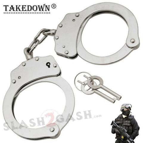 Police Edition Double Lock Steel Professional Grade Handcuffs - Silver