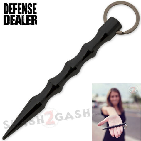 Grooved Kubotan Kubaton Self Defense Stick Keychain - Black Wavy Ninja Weapon Defense Dealer