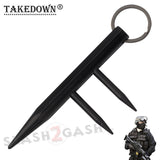 Kubaton Kubotan Self Defense Steel Keychain Stick with Prongs/Spikes - Black Ninja Weapon