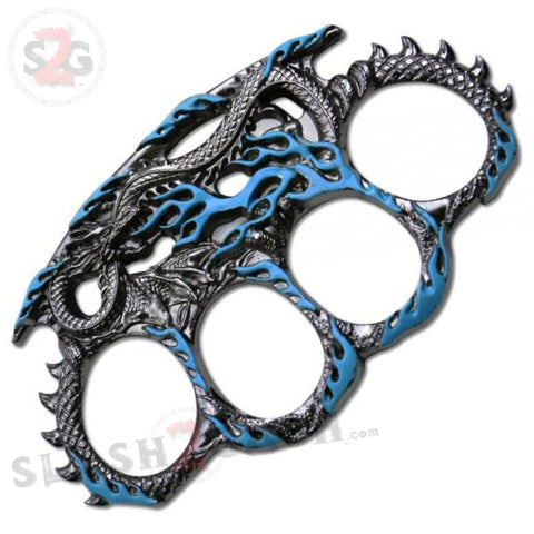 Enter the Dragon Flames Brass Knuckles Serpent Fantasy Paperweight - Metallic Blue