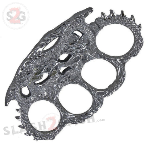 Enter the Dragon Flames Knuckles Fantasy Paperweight - Dark Silver Grey Charcoal Buckle Duster