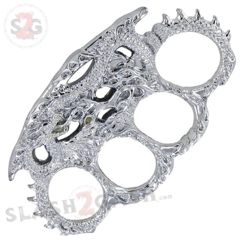 Enter the Dragon Flames Knuckles Fantasy Paperweight - Silver Chrome Belt Buckle