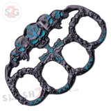 Demonic Skulls Brass Knuckles Belt Buckle Decorative Knucks Paperweight - Blue