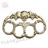 Demonic Skulls Brass Knuckles Belt Buckle Decorative Knucks Paperweight - Gold