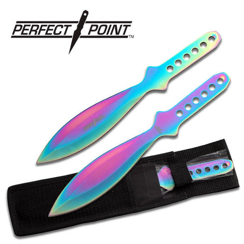 9" inch Throwing Knife Set 3 PC Perfect Point Thrower Knives Titanium Rainbow