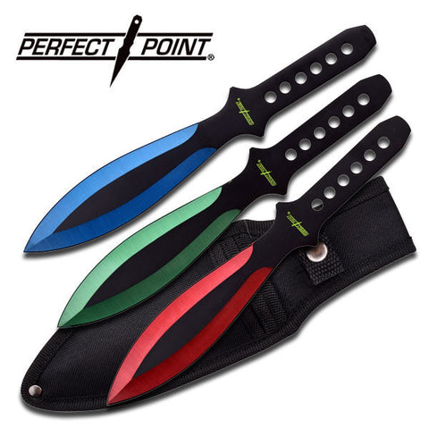 9" Throwing Knife Set 3 PC Perfect Point Thrower Knives Red Green Blue