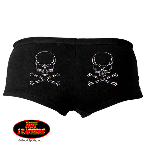 Hot Leathers Stud Skull and Crossbones Ladies Boy Shorts