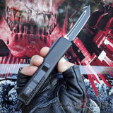 OTF Knife D2 Black Phantom Automatic Switchblade CNC T6061 Delta Force Knives - Tanto Plain Edge Slash2Gash S2G