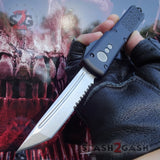 OTF Knife D2 Black Phantom Automatic Switchblade CNC T6061 Delta Force Knives - Tanto Serrated Stonewash