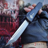 OTF Knife D2 Black Phantom Automatic Switchblade CNC T6061 Delta Force Knives - Tanto Plain Satin