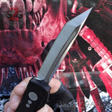 OTF Knife D2 Black Phantom Automatic Switchblade CNC T6061 Delta Force Knives - Tanto Plain Satin
