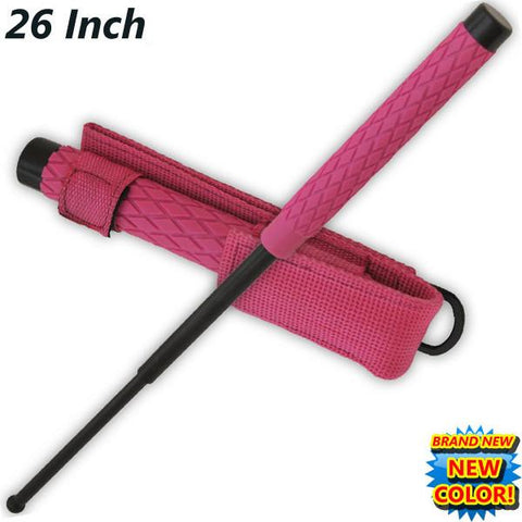 26" Inch Expandable Pink Baton Metal Police Stick w/ Sheath