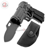 Pistol Knives Gun-Shaped Spring Assisted Knife Black Grips Holster Sheath Cock Back Slide