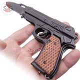 Gun-Shaped Spring Assisted Knife Black Pistol w/ Brown Grips Holster Sheath Cock Back Slide