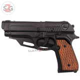 Gun-Shaped Spring Assisted Knife Black Pistol w/ Brown Grips Holster Sheath Cock Back Slide