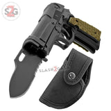 Gun-Shaped Spring Assisted Knife Black Pistol w/ Tan Grips Holster Sheath Cock Back Slide