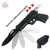 Gun-Shaped Spring Assisted Knife Black Pistol w/ Holster Sheath Defender Xtreme