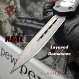 Punisher Skull OTF Knife Black D/A Switchblade - REAL Layered Damascus Spear Point Plain - Delta Force Automatic Knives