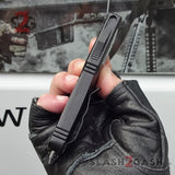 Punisher Skull OTF Knife REAL Damascus Delta Force Automatic D/A Switchblade - Drop Point Plain w/ Black Hardware