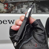 Punisher Skull OTF Knife Black D/A Switchblade - REAL Layered Damascus - Delta Force Automatic Knives