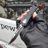 Punisher Skull OTF Knife Small 7" Delta Force Automatic Black Switchblade - Single Edge