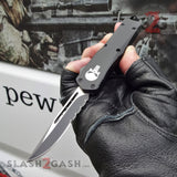 Punisher Skull OTF Knife Small 7" Delta Force Automatic Black Switchblade - Single Edge Serrated