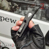 Punisher Skull OTF Knife Small 7" Delta Force Automatic Black Switchblade - Single Edge Serrated