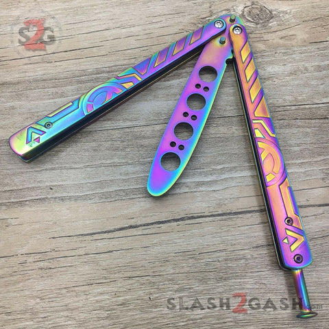 Rainbow Fade Training Butterfly Knife Dull Balisong w/ Spring Latch