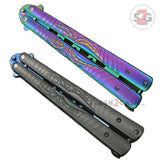 Spider Butterfly Knife Rainbow TRAINER Dull Balisong w/ Spring Latch
