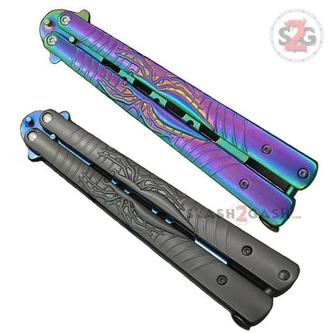 Spider Butterfly Knife Rainbow TRAINER Dull Balisong w/ Spring Latch