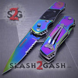 Gentleman's Titanium Rainbow Automatic Knife Serrated - Black Marble Pearl