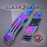 Gentleman's Titanium Rainbow Automatic Knife Serrated - Black Marble Pearl