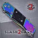 Gentleman's Titanium Rainbow Automatic Knife Serrated - Black Marble Pearl